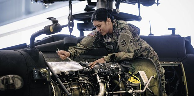Soldier working on aircraft